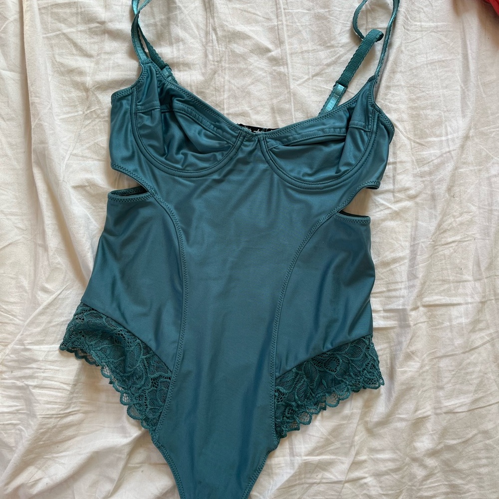 Urban Outfitters Teal Bodysuit with Lace Detail